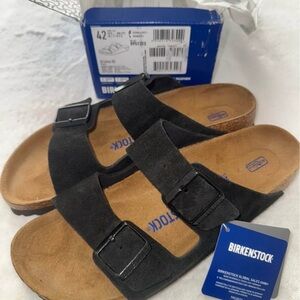 Birkenstock Arizona Black Suede Sandals 42 W11 M9 Narrow NEW WITH BOX